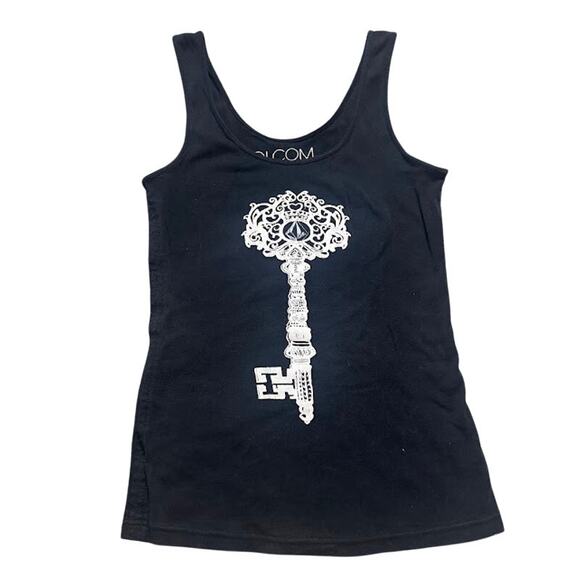 Volcom Key Y2K Scoop Neck Graphic Tank Casual Streetwear Black Women's M - Picture 1 of 4
